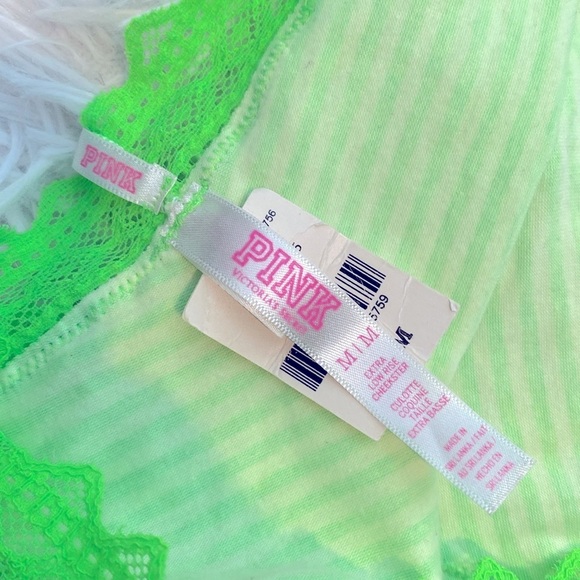 NWT PINK Victoria's Secret clover striped lime Green Lace Trim Underwear - Picture 4 of 5